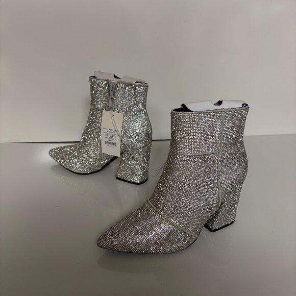 A New Day Silver Rhinestone Ankle Booties Womens Size 6W Chunky Heel Pointed Toe - Picture 5 of 8